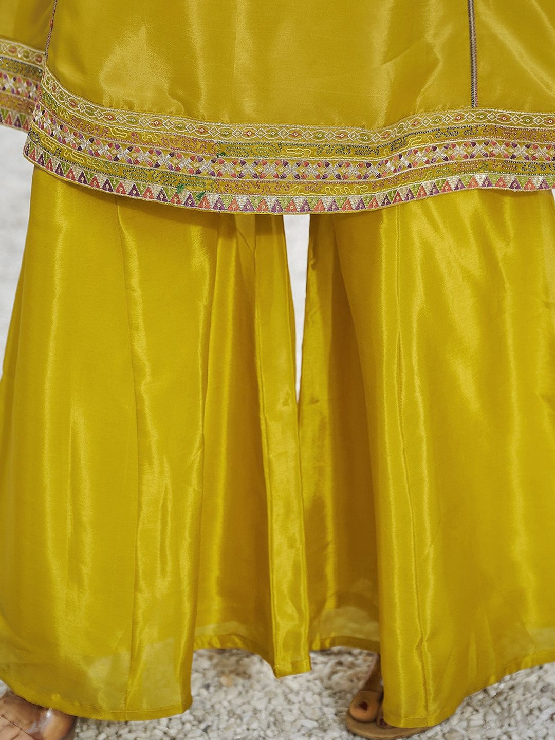 Embroidered Round Neck Kurta & Palazzos With Dupatta
