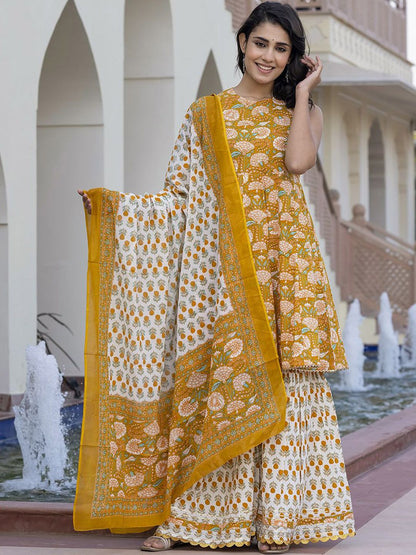 Dhiyona KL Floral Printed Pure Cotton Anarkali Kurta With Trouser & Dupatta
