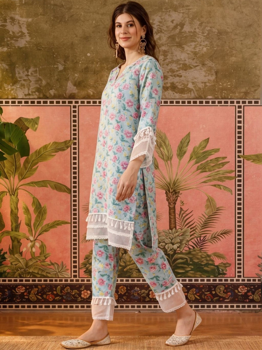 Printed Pure Cotton Round Neck Kurta & Trousers