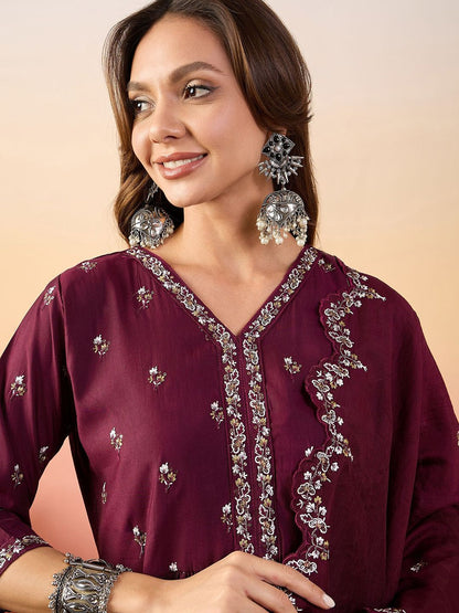 Dhiyona SN Embroidered Kurta With Palazzos & Dupatta