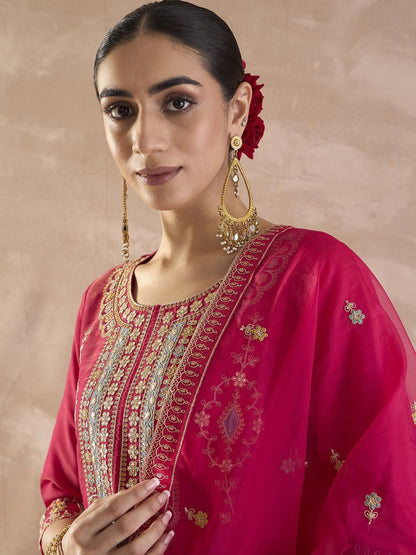 Dhiyona IE Women Ethnic Motifs Embroidered Regular Sequinned Kurta with Palazzos & With Dupatta