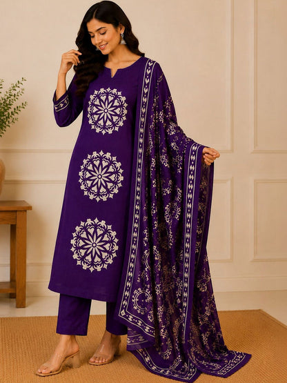 Women Ethnic Motifs Printed Regular Pure Cotton Kurta with Trousers & With Dupatta