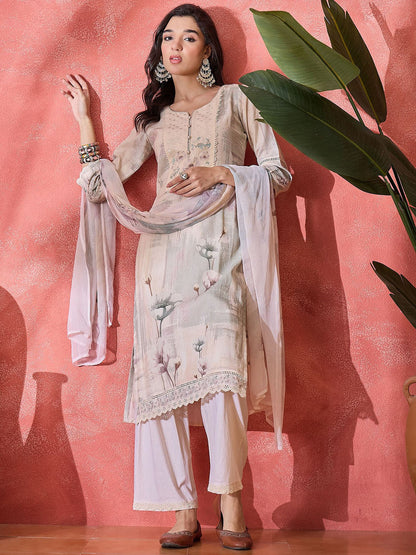Women Floral Embroidered Straight Kurta Sets