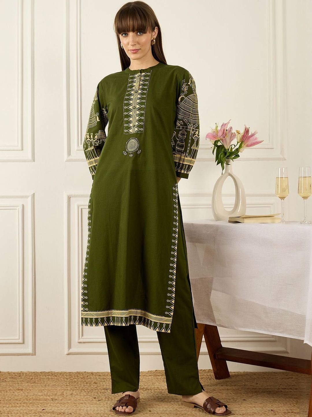 Women Ethnic Motifs Printed Regular Pure Cotton Kurta with Trousers & With Dupatta
