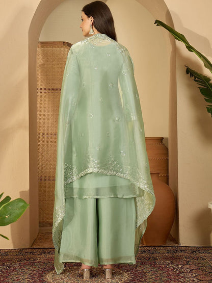 Dhiyona SN Women Floral Embroidered Silk Kurta with Palazzos & Dupatta