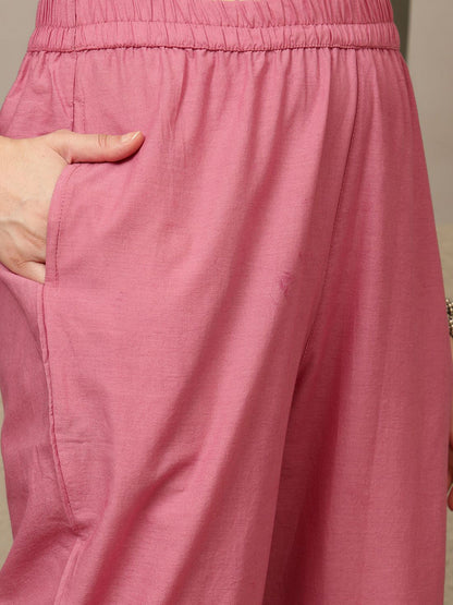 Mauve Floral Embroidered Pure Cotton Sequinned Kurta Kurta With Trousers & Dupatta