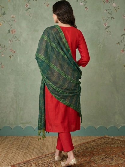 Women Ethnic Motifs Embroidered Regular Kurta with Trousers & With Dupatta