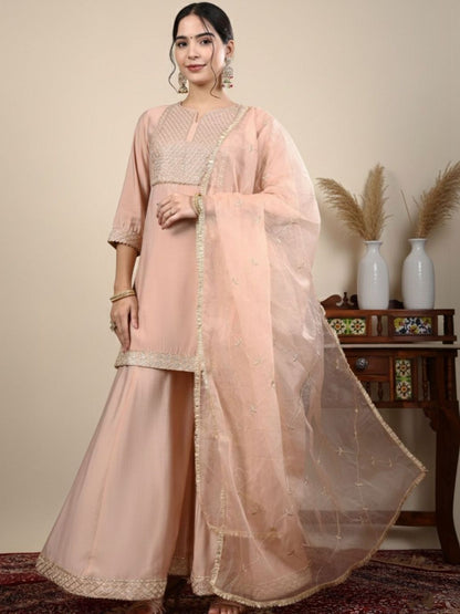 Dhiyona HOP Embroidered Round Neck Kurti & Sharara With Dupatta