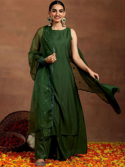 Straight Kurta With Palazzos & Dupatta