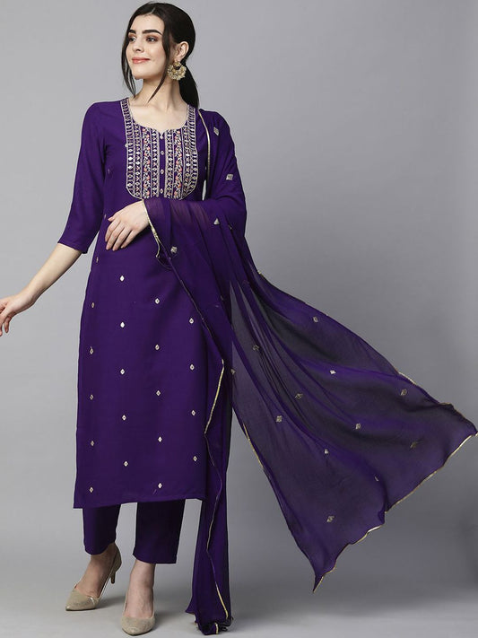 Dhiyona KL Women Floral Embroidered Regular Thread Work Kurta with Trousers & With Dupatta