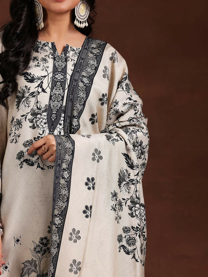 Women's LB Monochrome Printed Silk Blend Straight Suit With Dupatta