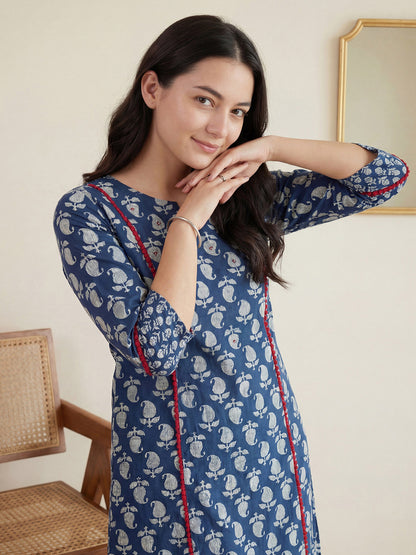 Women Paisley Printed Panelled Mirror Work Pure Cotton Kurta with Trousers