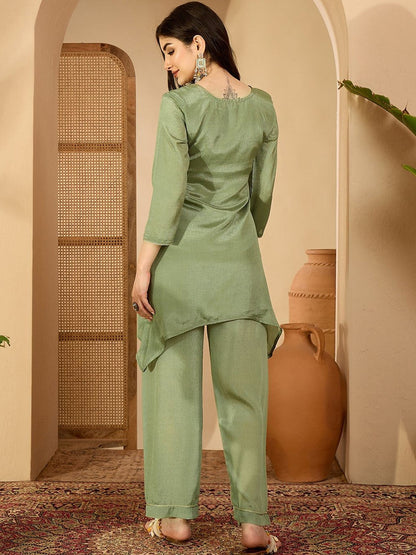 Ethnic Motifs Embroidered Mirror Work Kurta with Palazzos