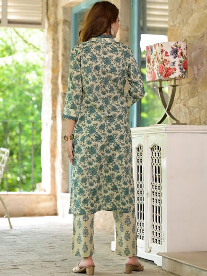 Dhiyona KL Women Floral Printed Regular Pure Cotton Kurta with Trousers & With Dupatta