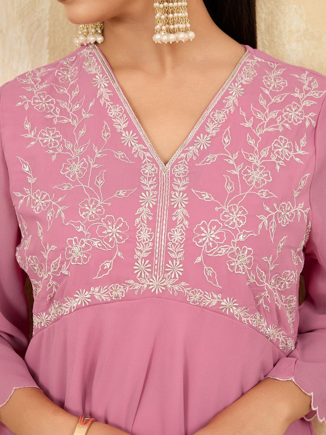 Dhiyona HOP Women Floral Embroidered A-Line Kurta with Sharara & Dupatta