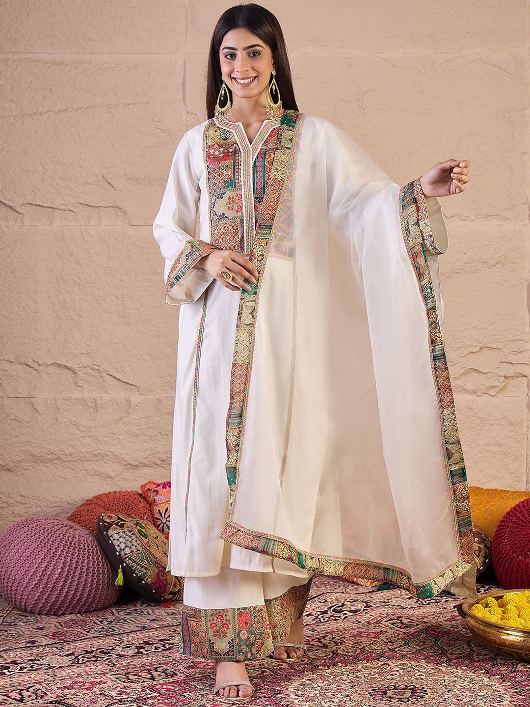 Dhiyona IN Women Ethnic Motifs Printed Kurta with Palazzo & Dupatta