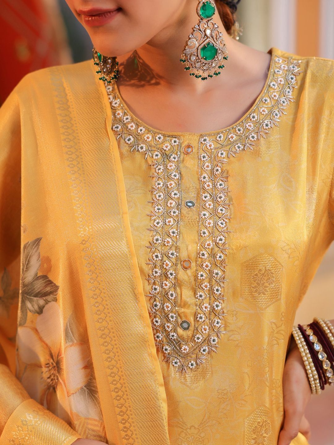 Dhiyona RR Women's Ethnic Motifs Regular Pure Cotton Kurta with Trousers & With Dupatta