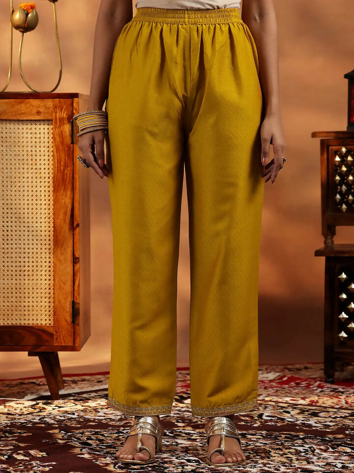 Women's LB Mustard Yoke Design Silk Blend A-Line Kurta With Trousers & Dupatta