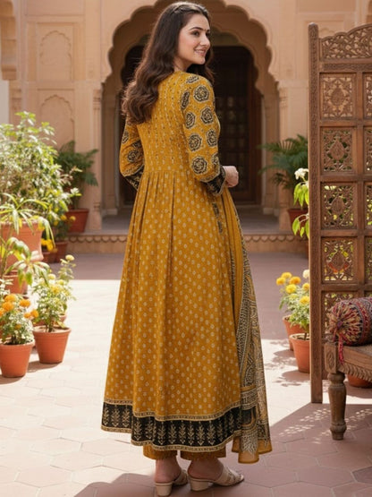 Dhiyona KL Women Ethnic Motifs Printed Regular Kurta with Trousers & With Dupatta