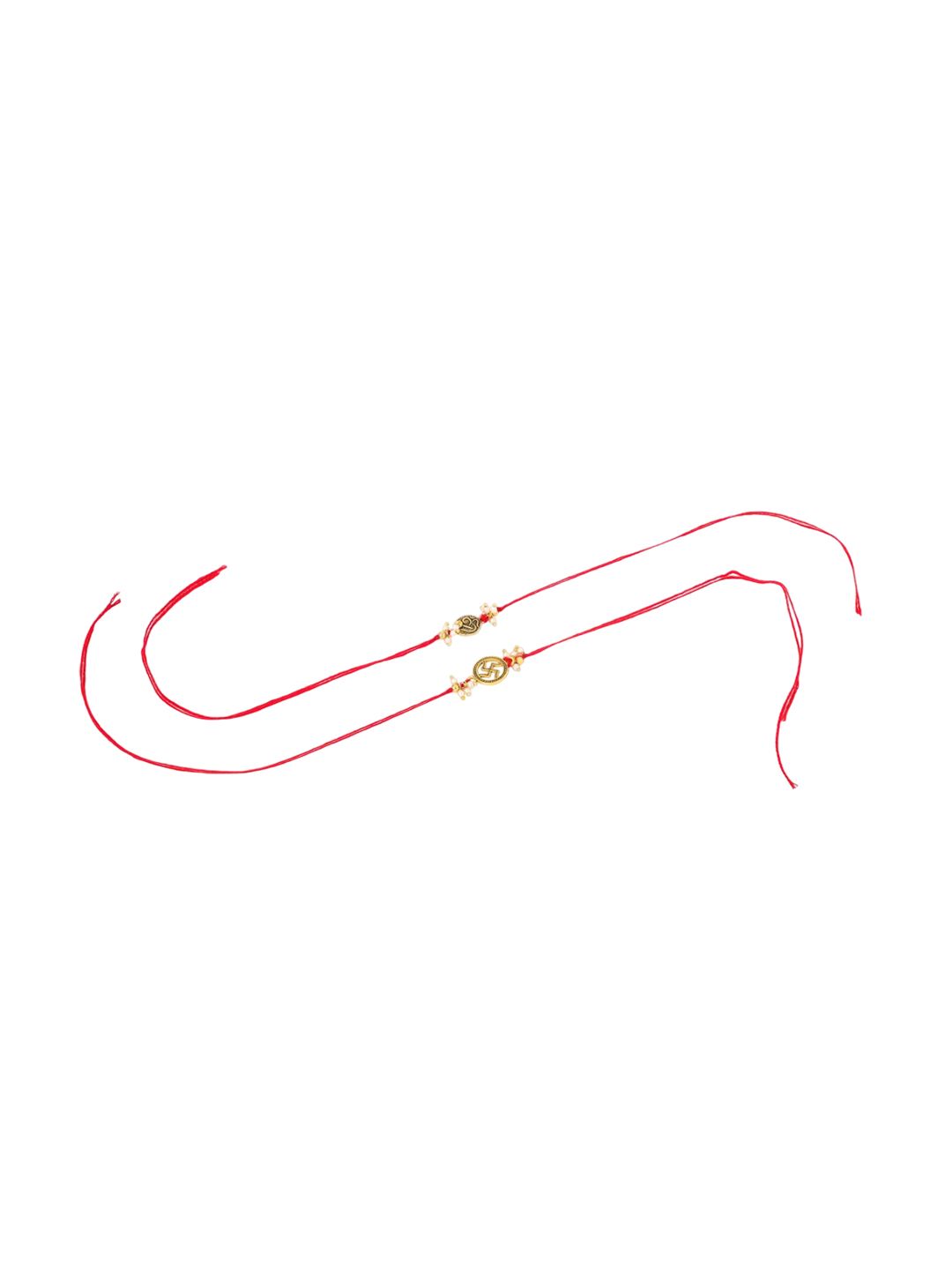 Dhiyona Pack Of 2 Swastik Desgin Bhaiya Bhabhi Rakhi With Roli Chawal Chandan Mishri