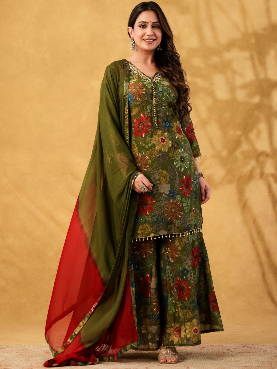 Dhiyona HOP Floral Printed Kurta with Sharara & Dupatta Set