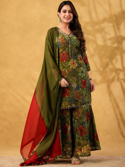 Dhiyona HOP Floral Printed Kurta with Sharara & Dupatta Set