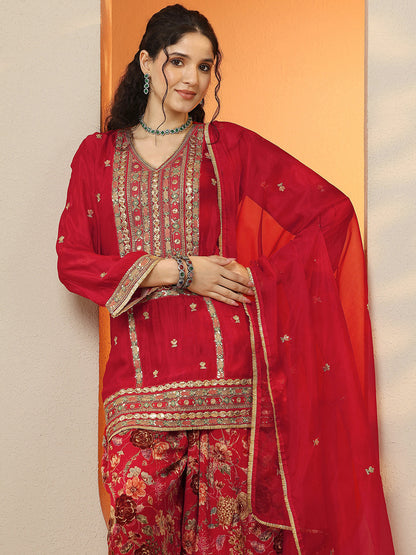 Women Ethnic Motifs Embroidered Regular Sequinned Kurta with Patiala & With Dupatta