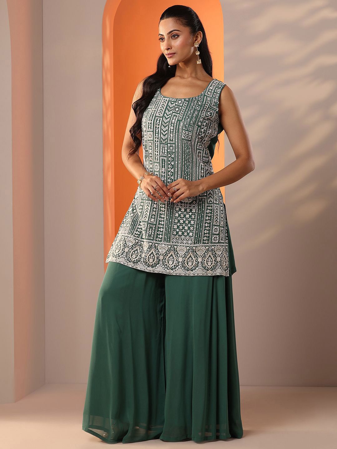 Dhiyona LL Women Ethnic Motifs Embroidered Kurti with Palazzo & Dupatta