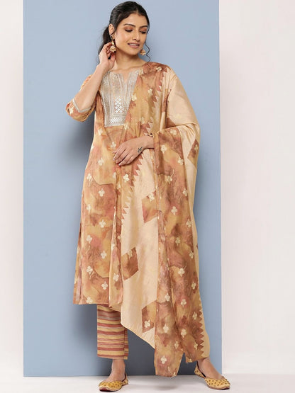 Women Ethnic Motifs Printed Regular Sequinned Kurta with Trousers & With Dupatta