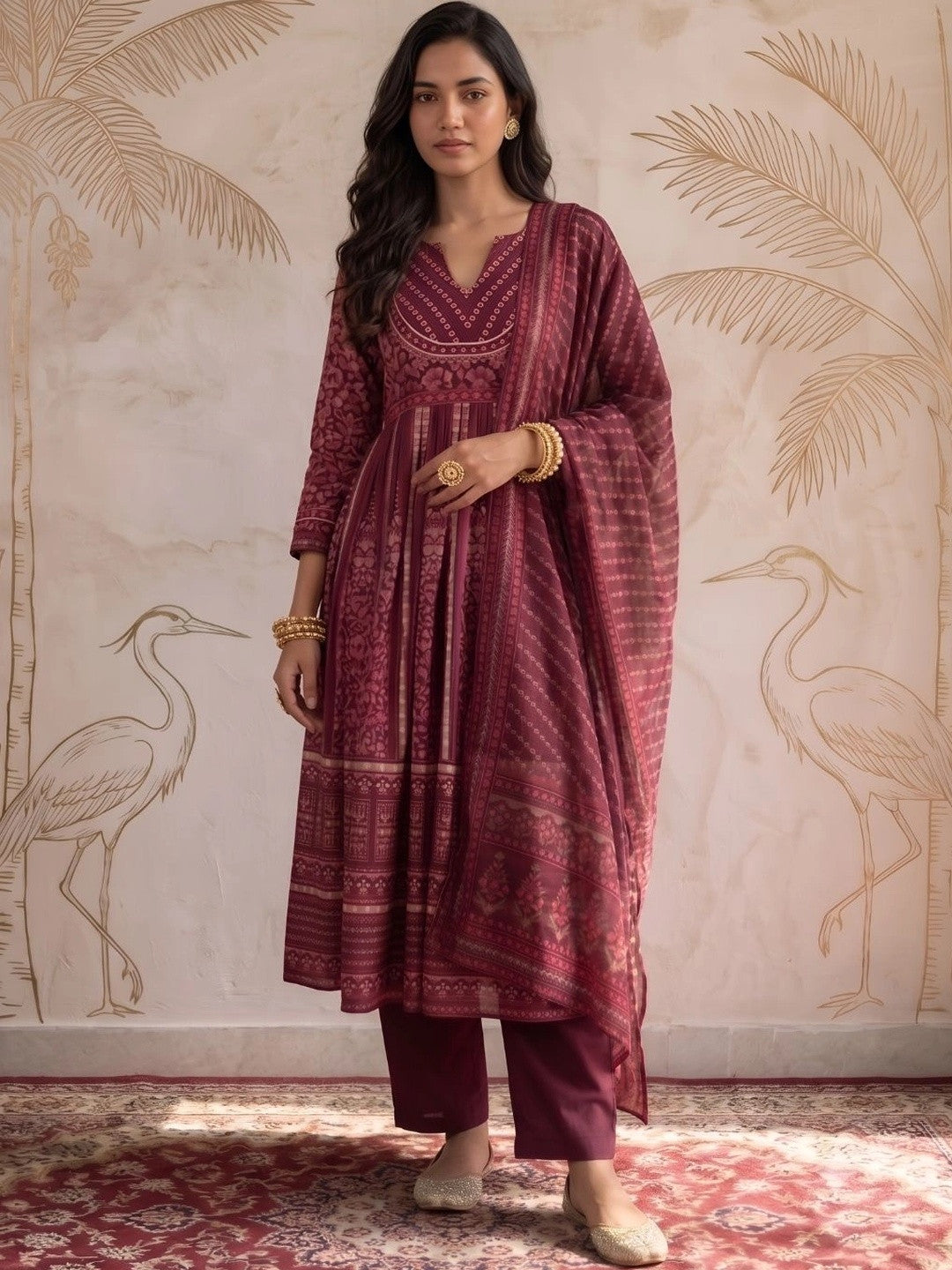 Women Ethnic Motifs Printed Regular Kurta with Trousers & With Dupatta
