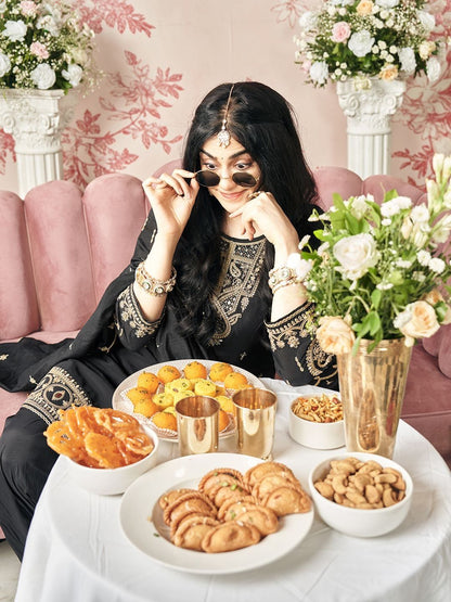Dhiyona CH Floral Embroidered Straight Sequinned Kurta With Dhoti Pants & Dupatta