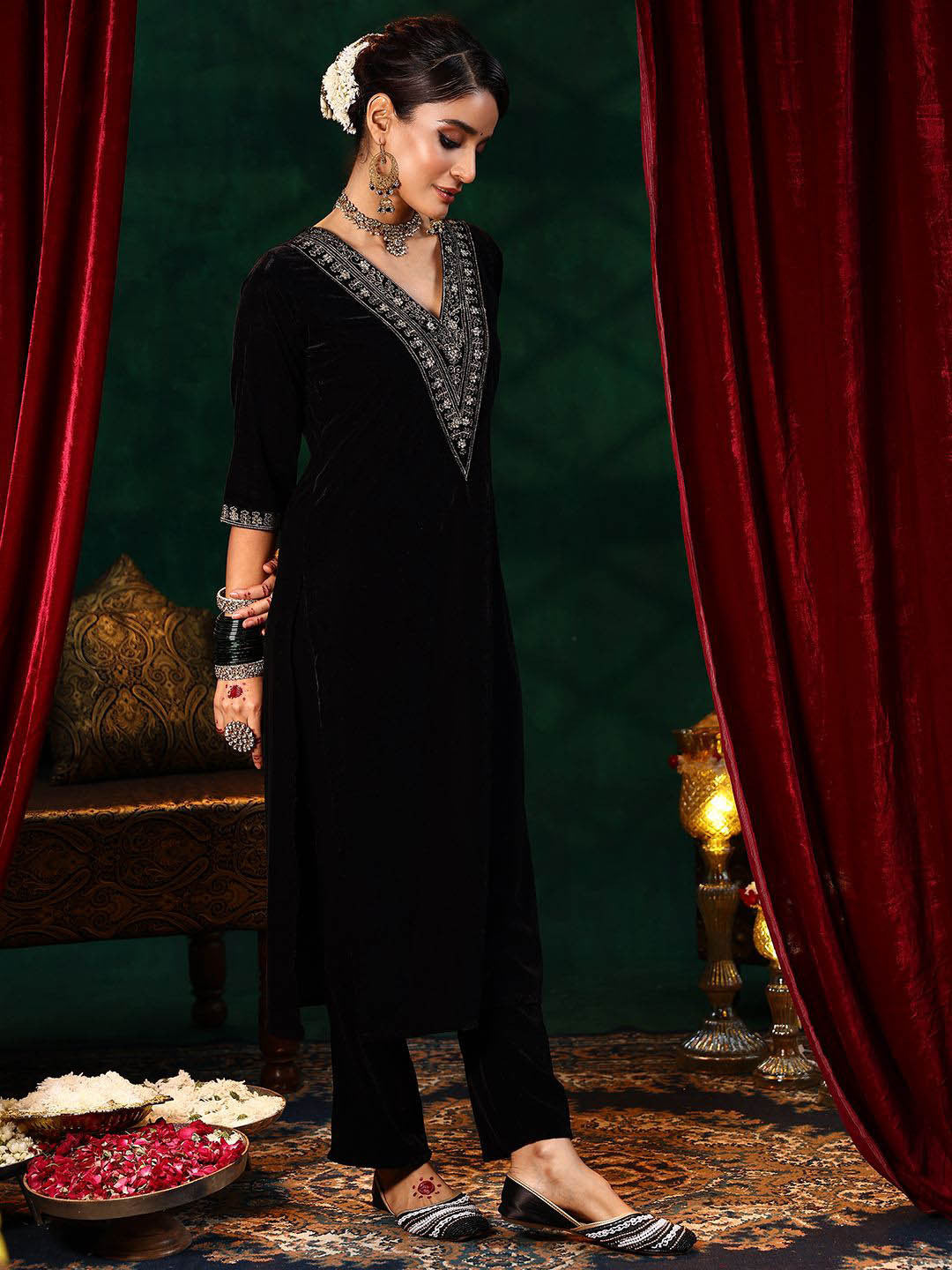 Women Solid Yoke Design Kurta with Trousers & Dupatta