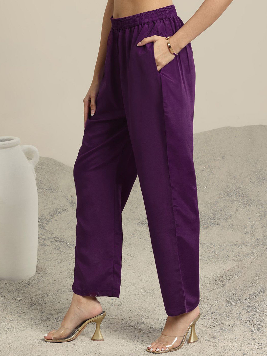 Floral Yoke Design Round Neck Zari Organza Straight Kurta & Trousers With Dupatta