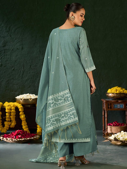 Dhiyona KL Women Embroidered Regular Thread Work Kurta with Palazzos & Dupatta