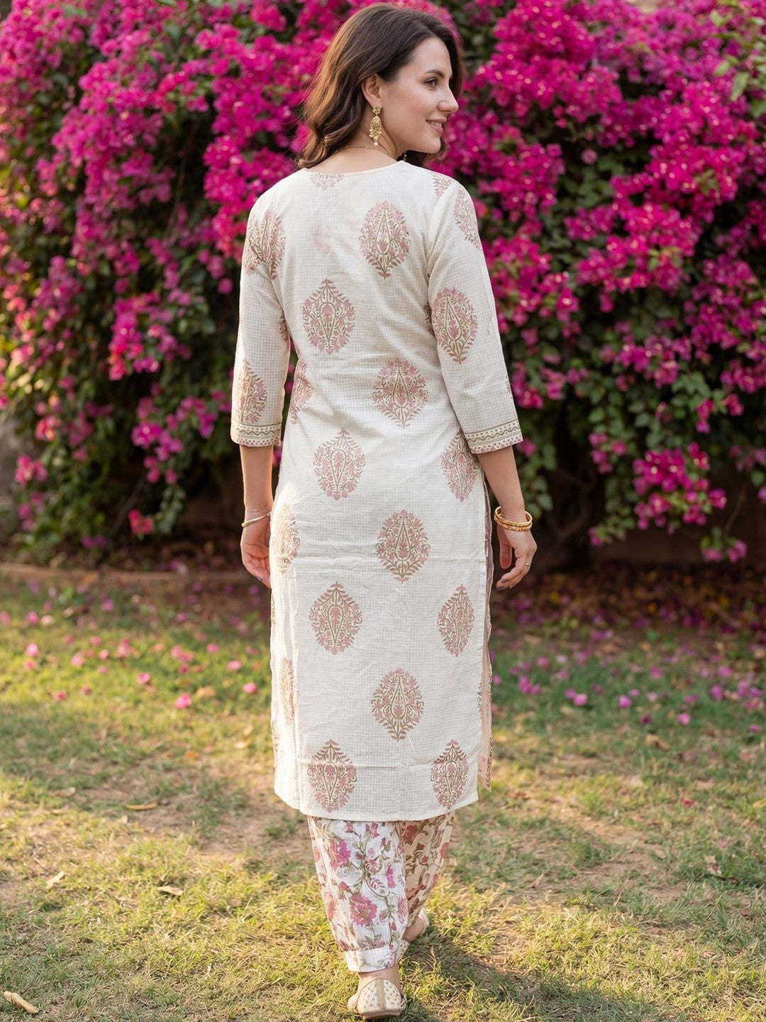 Women Floral Printed Regular Beads and Stones Pure Cotton Kurta with Salwar & With Dupatta