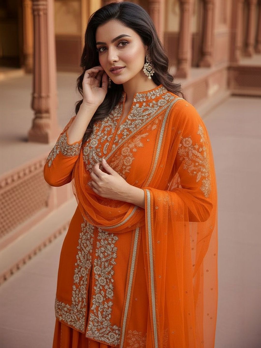 Dhiyona HOP Embellished Kurti & With Dupatta Palazzos Set