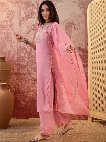 Dhiyona SN Embroidered V-Neck Kurta & Palazzos Kurta Set