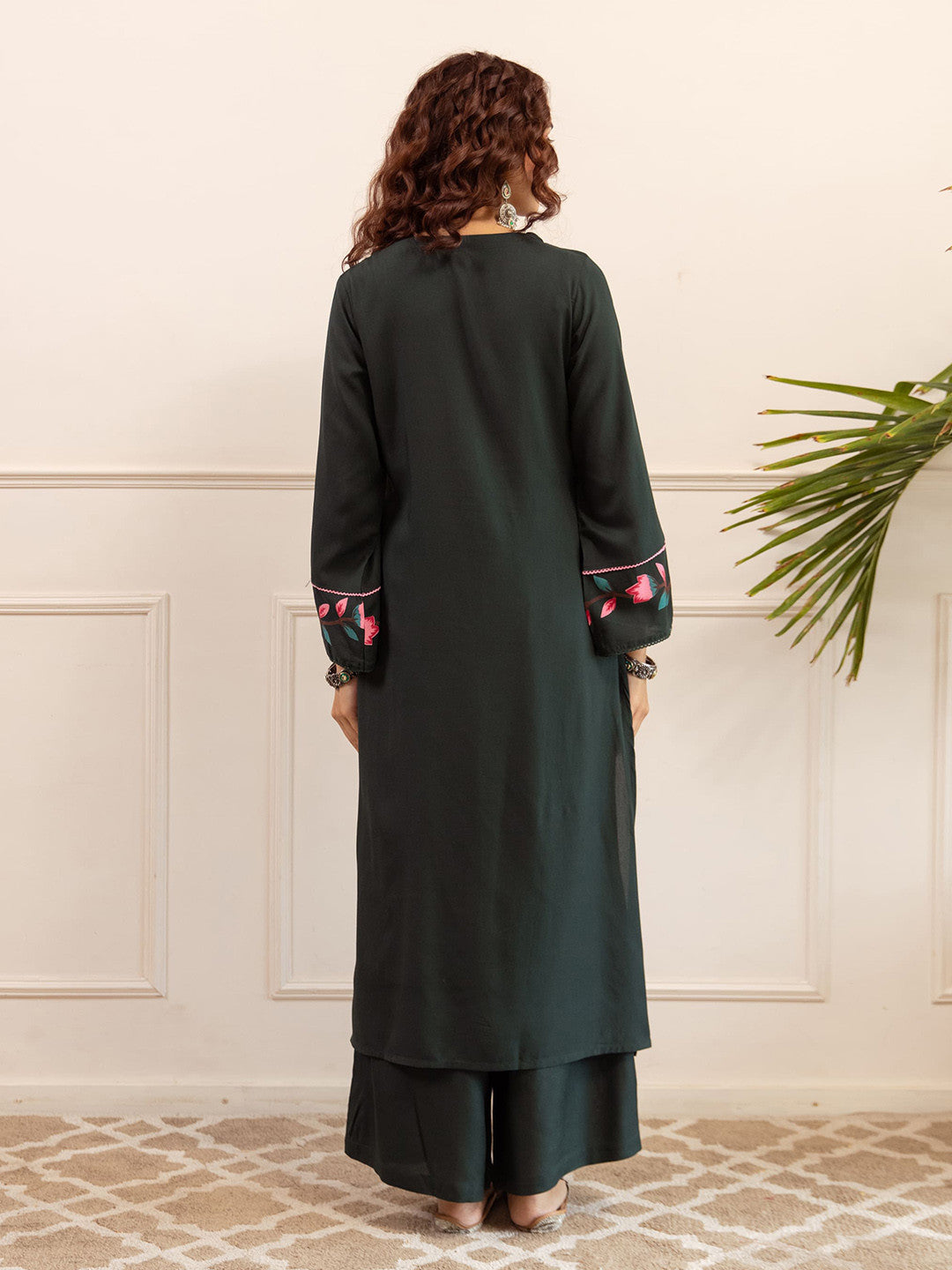 Floral Printed Square Neck Thread Work Kurta With Palazzos