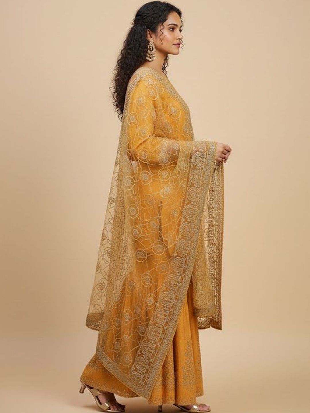 Dhiyona HOP Embroidered Round-Neck Straight Kurti & Sharara With Dupatta