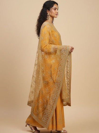 Dhiyona HOP Embroidered Round-Neck Straight Kurti & Sharara With Dupatta