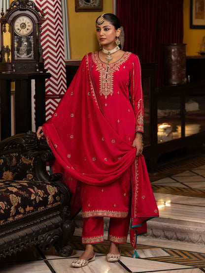 Dhiyona CH Women Floral Embroidered Regular Sequinned Kurta with Trousers & Dupatta