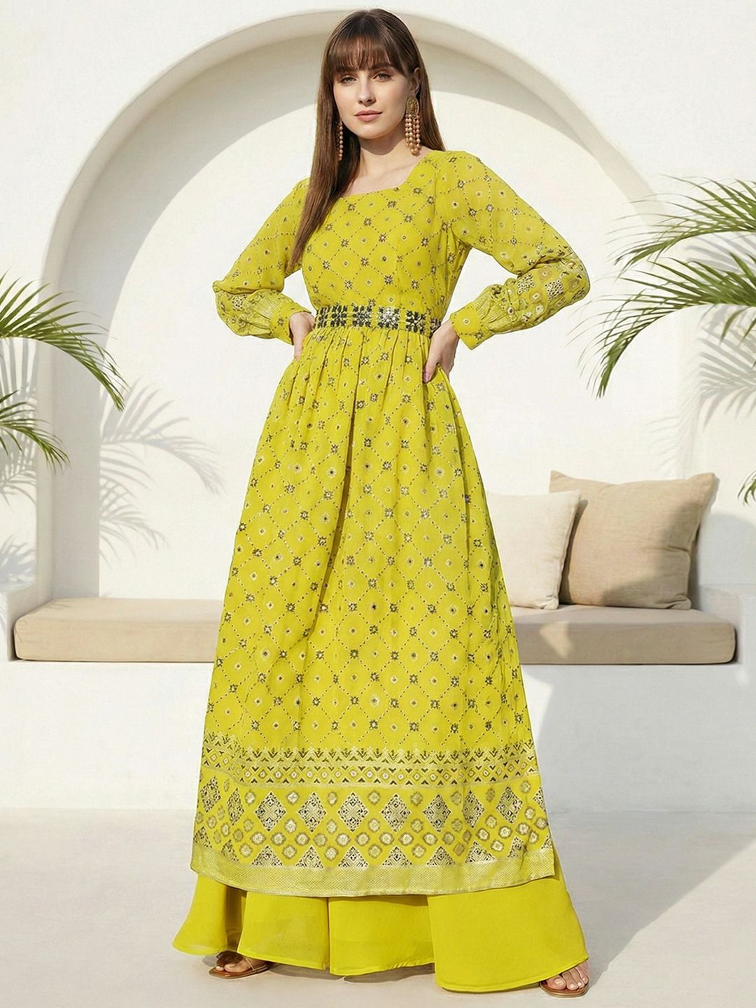 Dhiyona CH Women Printed Regular Kurta with Palazzos