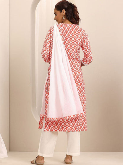 Women Ethnic Motifs Printed Regular Thread Work Kurta with Trousers & With Dupatta