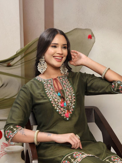 Dhiyona HOP Embroidered Tie-Up Neck Kurta & Sharara & Dupatta Set