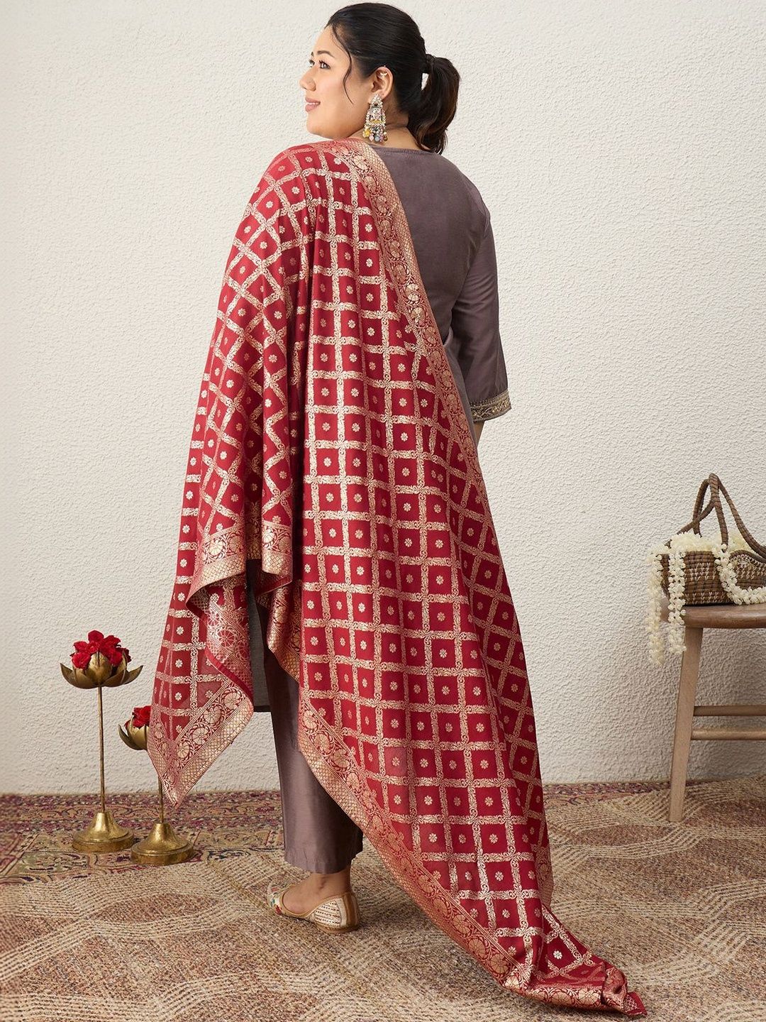 Dhiyona Women's Ethnic Motifs Embroidered Regular Kurta with Trousers & With Dupatta