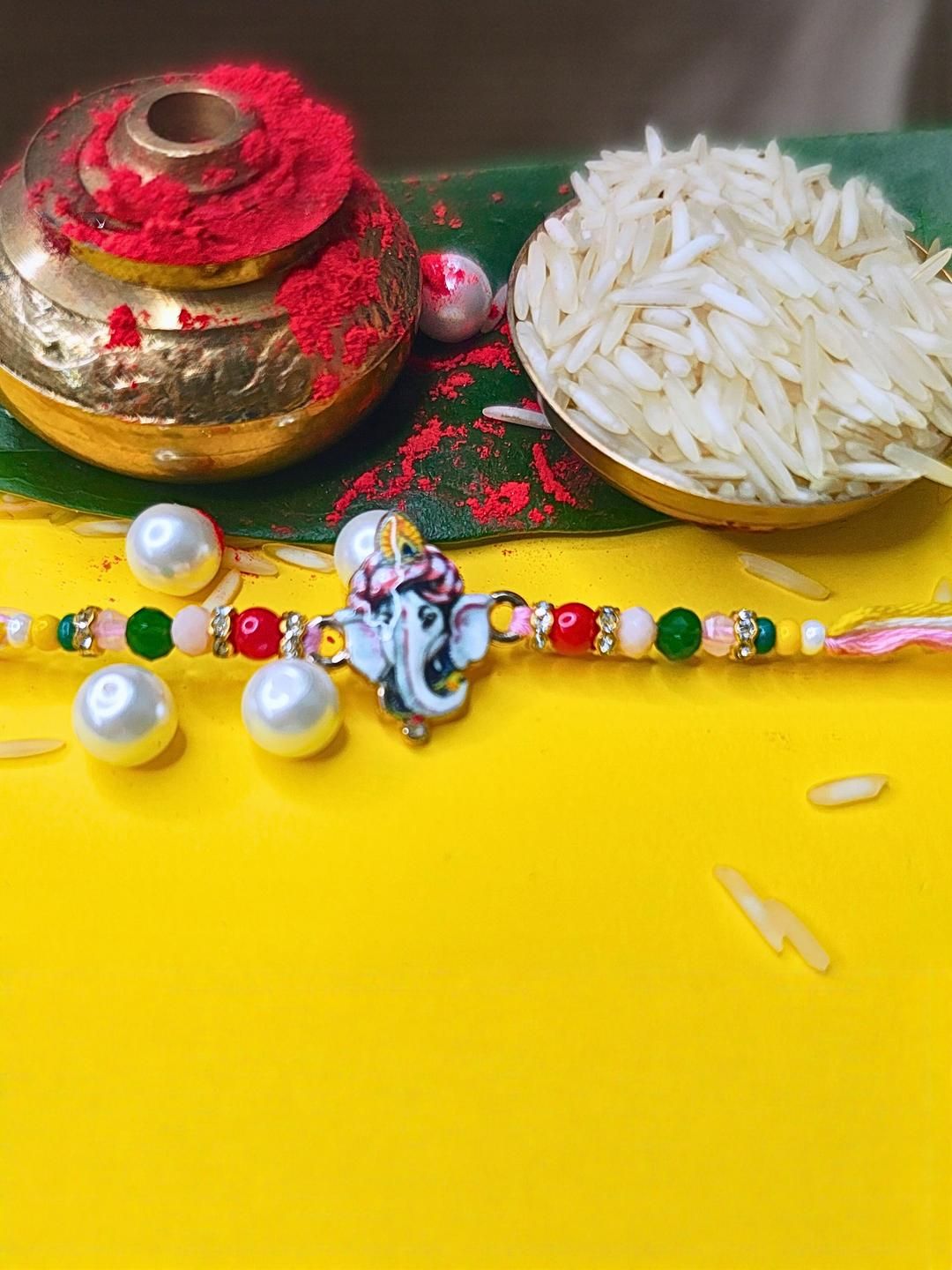 Dhiyona Set Of 6 Beaded Cotton Thread with AD Stones & Meenakari Designer Rakhi for Brother