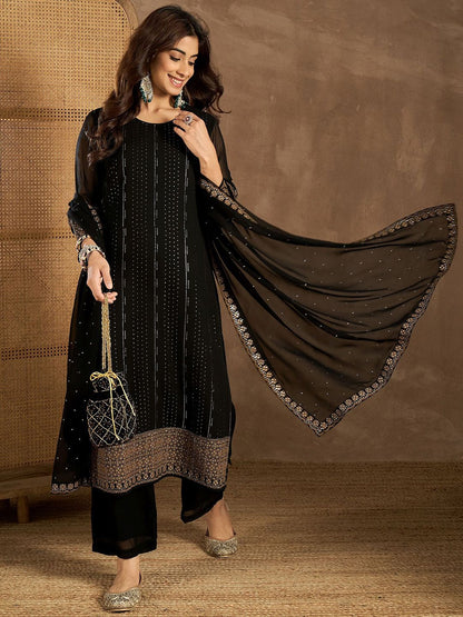 Dhiyona IN Women Striped Embroidered Kurta with Palazzo & Dupatta