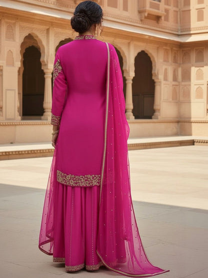 Dhiyona HOP Embroidered Mandarin Collar Kurti & Sharara Sets