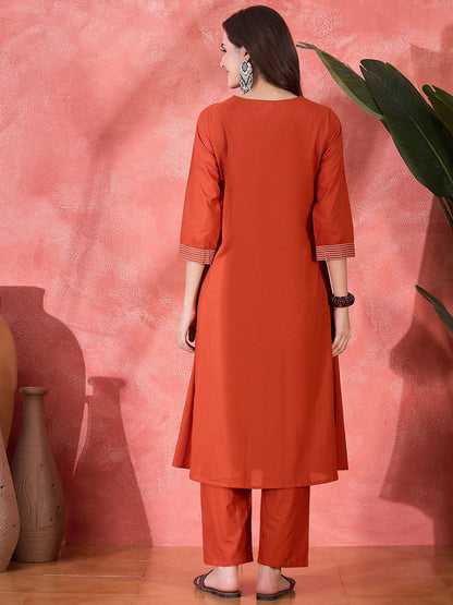 Pure Cotton V-Neck Kurta & Trousers