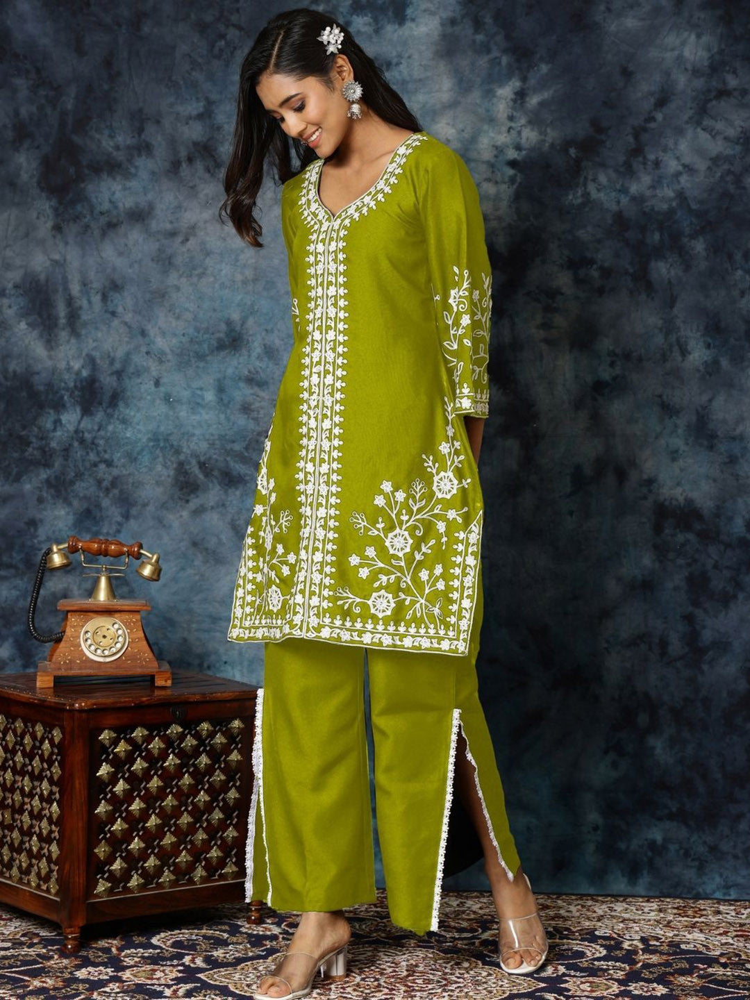 Chikankari Embroidered A-Line Kurta & Palazzos